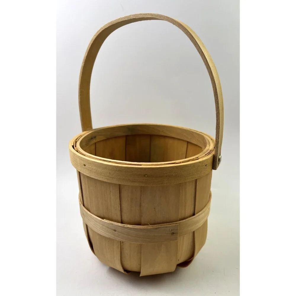 Wooden Round Medium Basket with Handle 6 inch Tall Basket, Indoor Décor